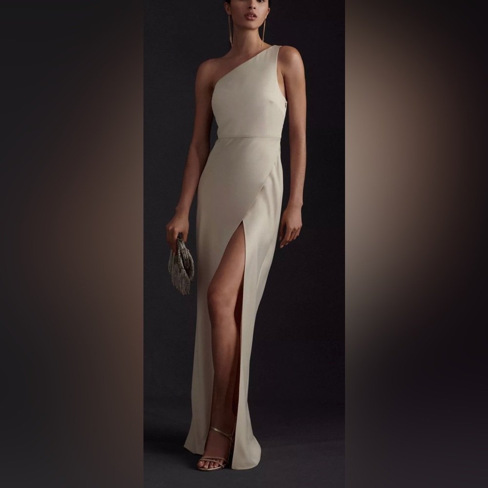 BHLDN Dylan One Shoulder Satin Gown in Smokey Lilac